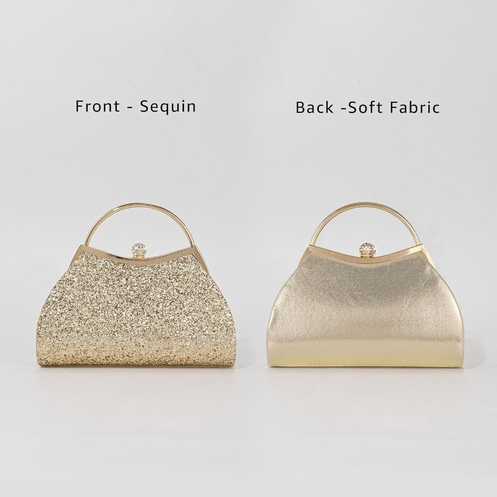 Women's Gold Chain Strap Fashionable Shoulder Sparkly Evening Clutch Bag - Picture 4 of 7